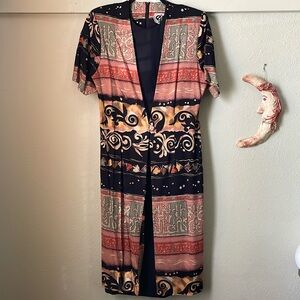 Vintage EJM tribal style short sleeve pencil dress with built in vest